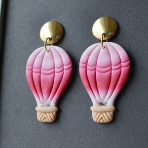 Hot Air Balloon Pink Gradient I Valentine's Day I Polymer Clay Earrings I Statement Earrings image 3