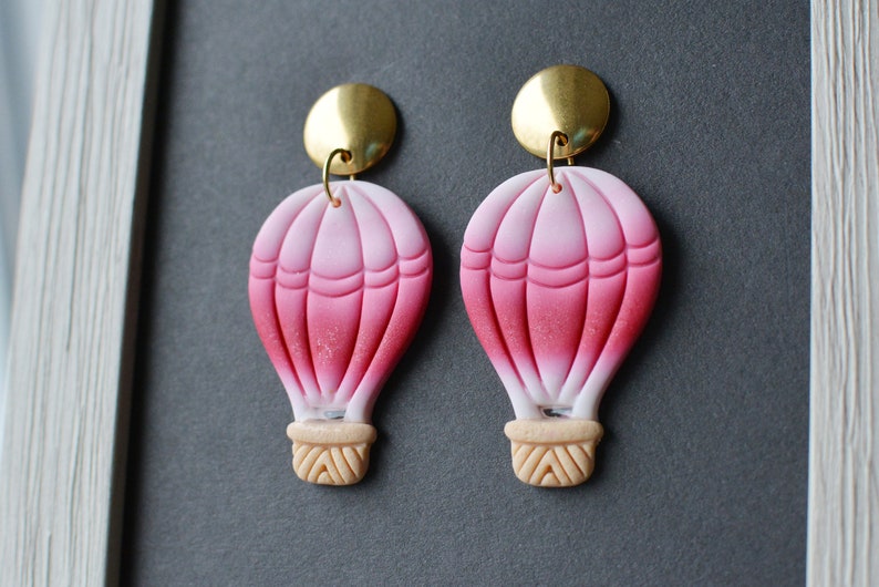 Hot Air Balloon Pink Gradient I Valentine's Day I Polymer Clay Earrings I Statement Earrings image 3