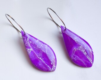 Purple Marble Drops Creole I Polymer Clay Earrings I Statement Earrings
