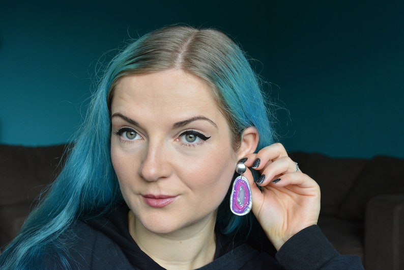 Purple Agate Discs I Polymer Clay Earrings I Statement Earrings image 5