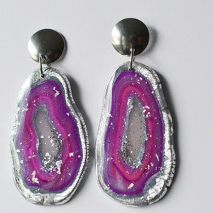 Purple Agate Discs I Polymer Clay Earrings I Statement Earrings image 3