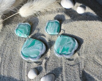 Conchas de mármol Sea Breeze I Pendientes de arcilla polimérica I Pendientes llamativos