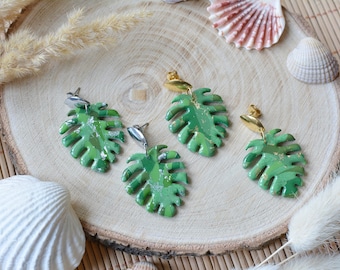 Monstera Dangle I Monstera Deliciosa I Polymer Clay Earrings I Crazy Plant Lady I Statement Earrings