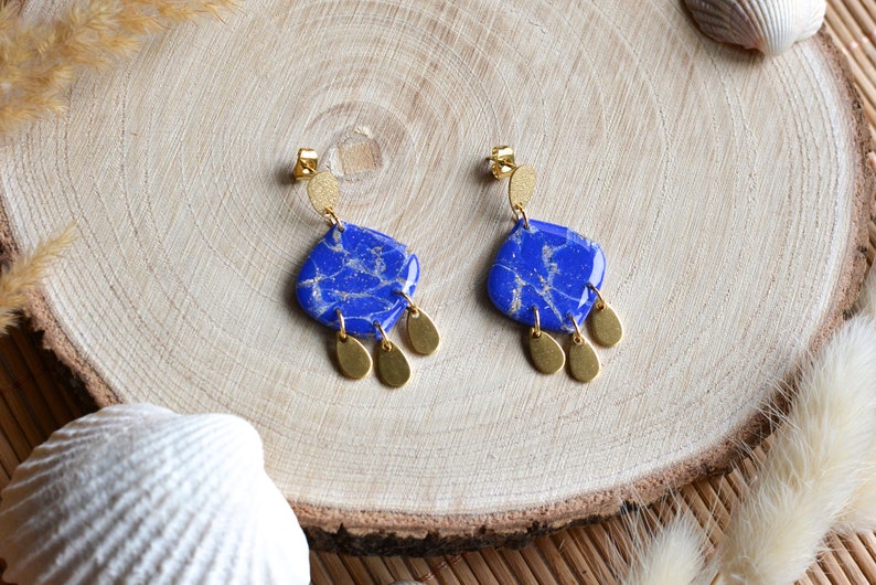 Lapislazuli Dangles I Sommer Kollektion I Polymer Clay Ohrringe I Statement Ohrringe Bild 1