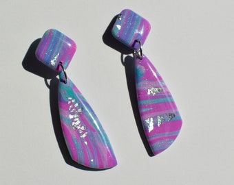 Marble Turquoise Purple Dagger I Polymer Clay Earrings I Statement Earrings