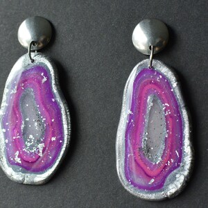 Purple Agate Discs I Polymer Clay Earrings I Statement Earrings image 2