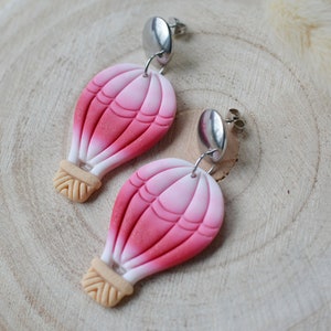 Hot Air Balloon Pink Gradient I Valentine's Day I Polymer Clay Earrings I Statement Earrings image 2