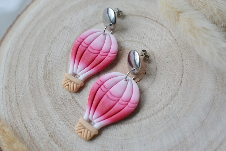 Hot Air Balloon Pink Gradient I Valentine's Day I Polymer Clay Earrings I Statement Earrings image 2