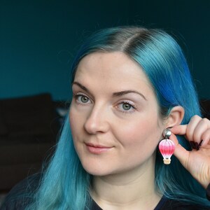 Hot Air Balloon Pink Gradient I Valentine's Day I Polymer Clay Earrings I Statement Earrings image 4