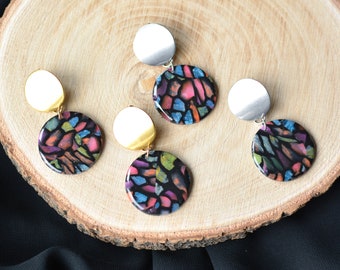Stained Glass Round Window I Polymer Clay Earrings I Statement Earrings