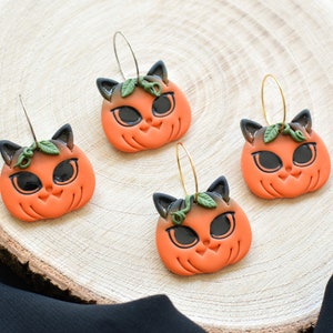 Cat Pumpkin I Polymer Clay Earrings I Statement Earrings