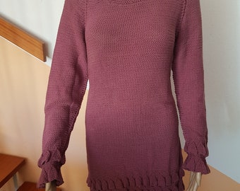 hangestricktes Kleid / Tunika in Erika - Unikat