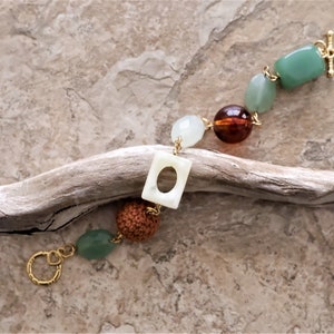 Stone, Glass, Fabric and Gold Bracelet - Reimagined Series