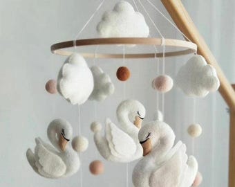 Mobile bébé cygne, décoration mobile pour chambre d'enfant, mobile pour berceau, mobile pour chambre d'enfant, mobilswans pour chambre d'enfant, mobile bébé neutre, cadeau de baby shower
