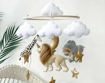 Safari-Baby-Mobile, Kinderzimmer-Mobile-Dekor, afrikanische Tiere, Mobile fürs Kinderzimmer, Kinderzimmer-Mobile Safari, neutrales Baby-Mobile, Babyparty-Geschenk