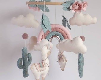 Baby Mobile neutrale Tiere Lama Kinderzimmer Mobile Filz, Baby Mobile Kinderzimmer, Baby Shower Geschenk