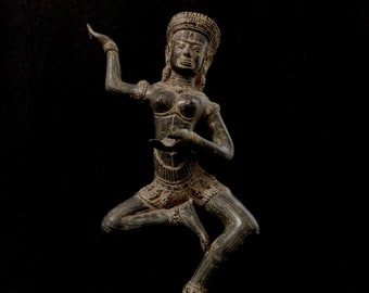 Apsara Statue - Antique Khmer style Bayon Bronze Standing Apsara (Angel)- 35cm/14"