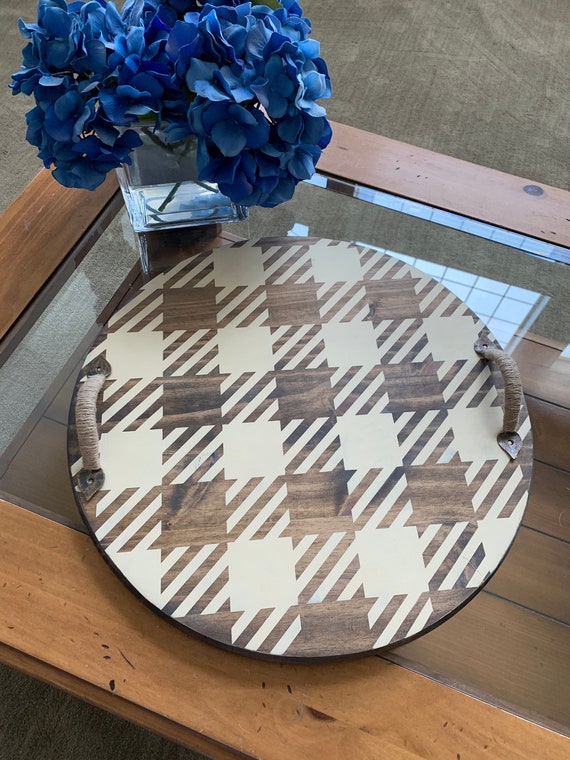 Buffalo Check Serving Tray With Jute Wrapped Handles Decorative Tray Coffee Table Tray Rustic Serving Tray