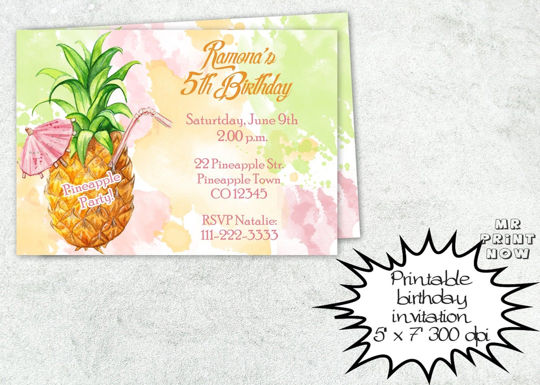 Pineapple Party Invitations Printable Pineapple Summer Etsy