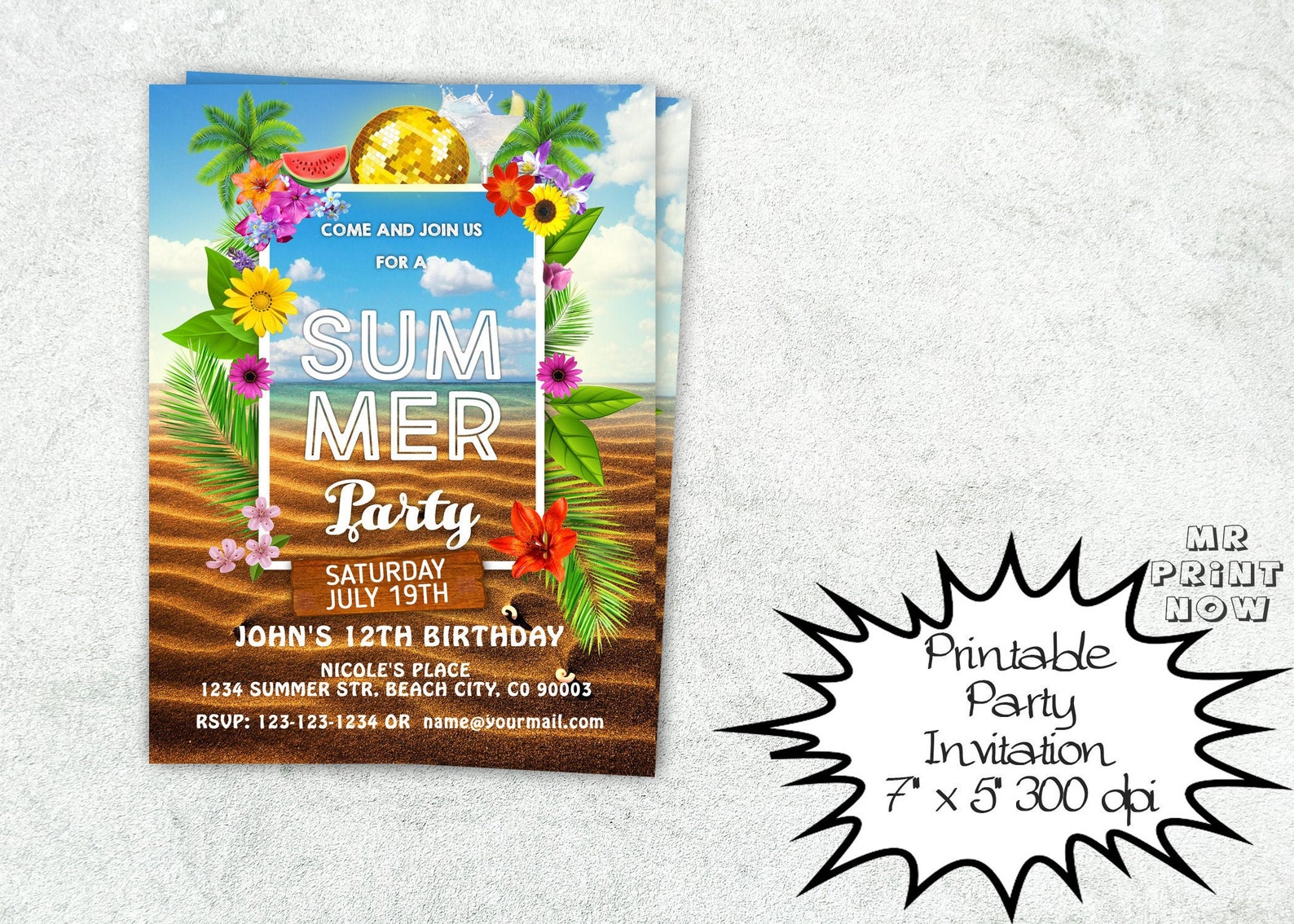 Summer Party Invitations Printable Summer Beach Invitation - Etsy