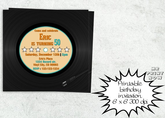 Vinyl Record Invitations Printable Music Record Invitation | Etsy