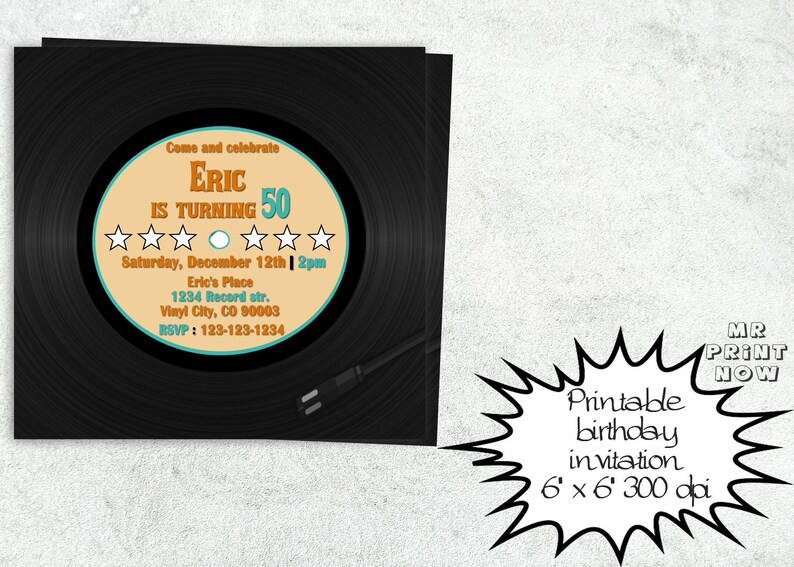 Vinyl Record Invitations Printable Music Record Invitation | Etsy