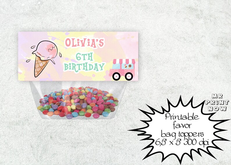 Ice Cream Favor Bag Toppers Printable Ice Cream Bag Toppers Etsy