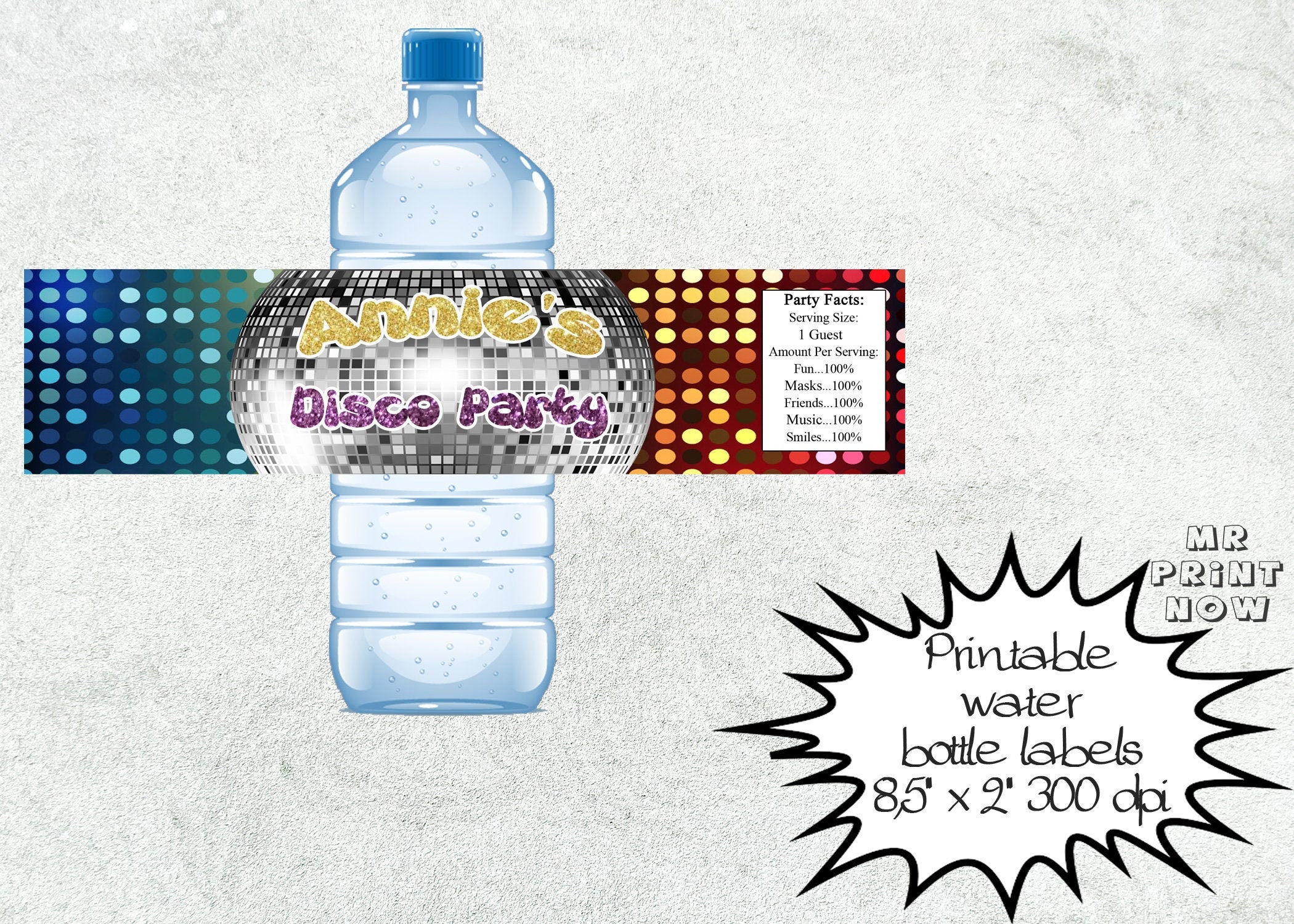 Disco Water Bottle Labels Printable Discoball Bottles Labels - Etsy