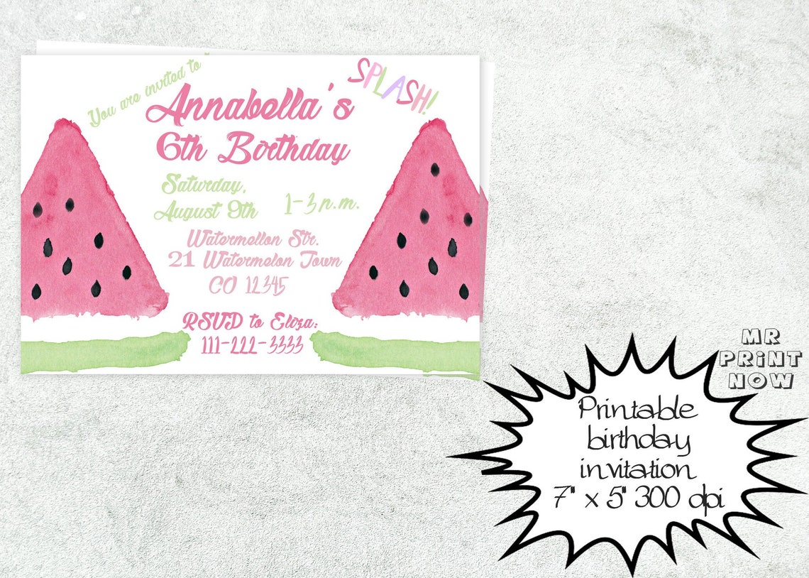 Watermelon Invitations Printable Watermelon Invitation - Etsy