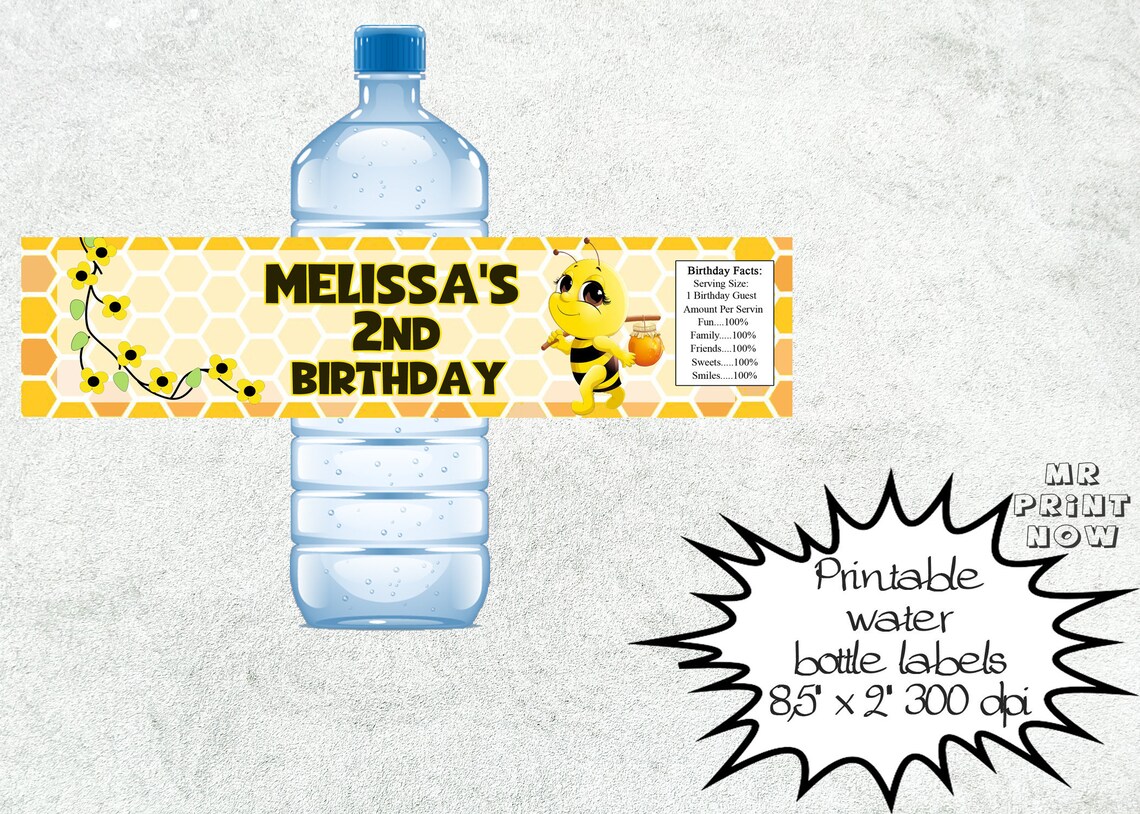 Bee Water Bottle Labels Printable Bee Day Bottles Labels Etsy