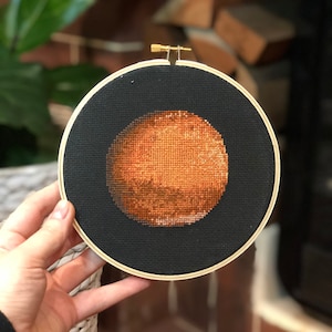 Mars Planet Cross Stitch Kit for Beginners | DIY Astronomy Embroidery Needlepoint Pattern | Science Counted Crossstitch Supplies