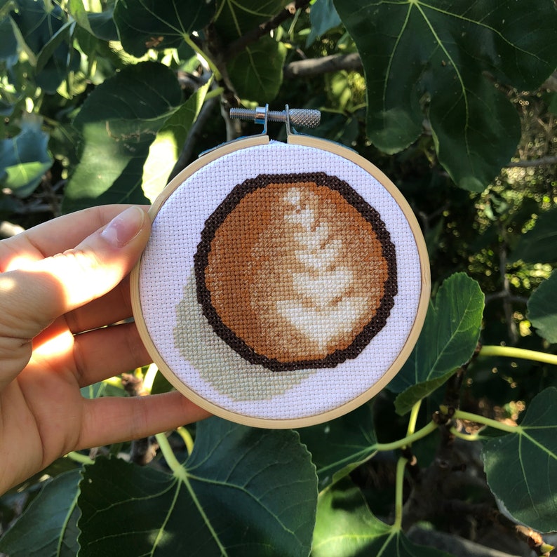 Latte Art Coffee Cross Stitch Kit Caffeine Pattern Embroidery Etsy