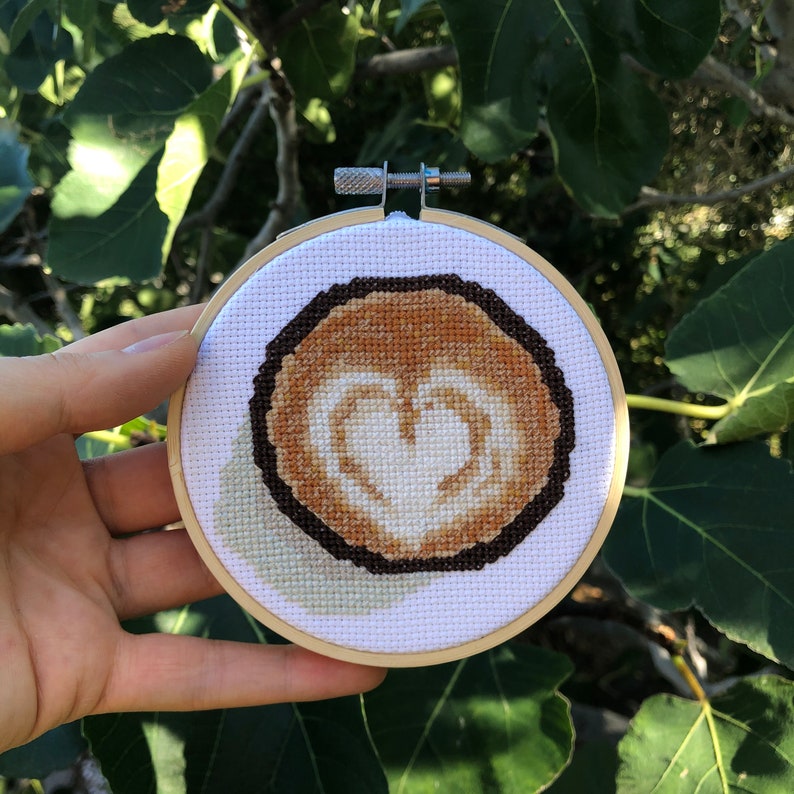 Latte Art Coffee Cross Stitch Kit Caffeine Pattern Embroidery Etsy