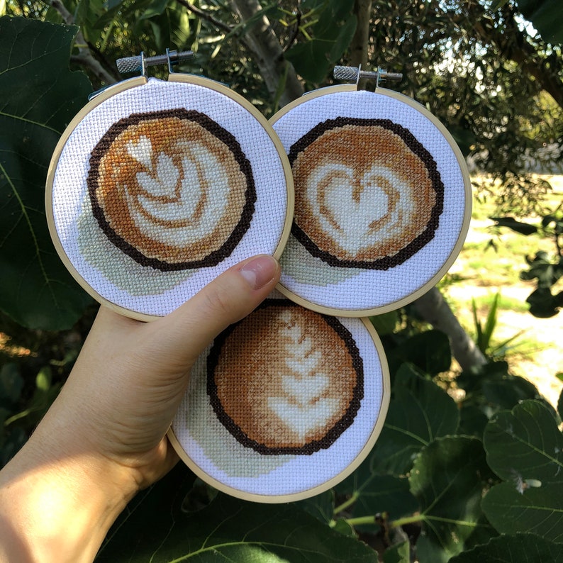 Latte Art Coffee Cross Stitch Kit Caffeine Pattern Embroidery Etsy