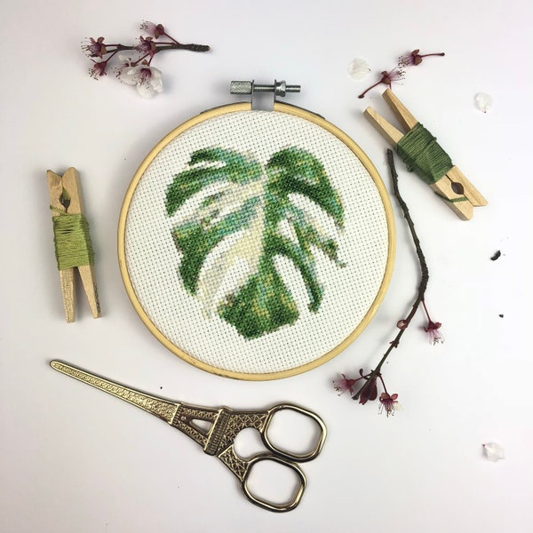 PDF Cross Stitch Pattern Variegated Monstera DIY