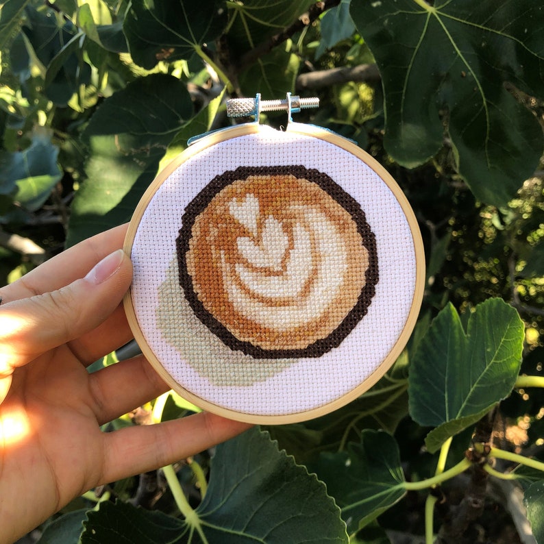Latte Art Coffee Cross Stitch Kit Caffeine Pattern Embroidery Etsy