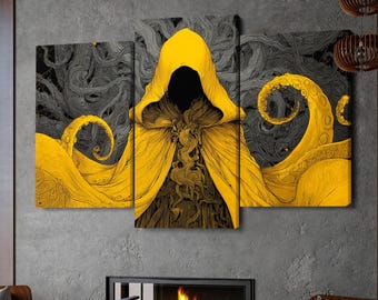 King in Yellow print, Hastur wall art, Lovecraftian decor, Eldritch Monster, Yellow Cloak print, Tentacle Art canvas, Dark Academia gift