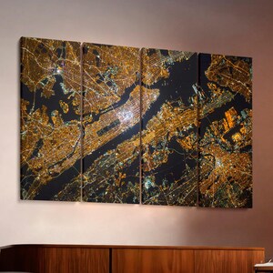Night New York city canvas, New York canvas, Night lights, Aerial View photo, Manhattan Lights scene, Urban Grid view, Map Design work