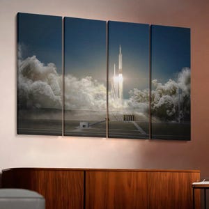 Falcon Heavy print, Rocket Launch, Crew dragon, SpaceX canvas, Night Launch poster, Space Rocket photo, Dark Sky theme, Science Technology