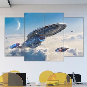 Spaceship wall art, Game room decor, Star ship canvas print, Geek gift, Digital art, Wall art Si Fi, Science fiction poster, Art by Jetfreak