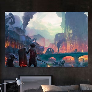 Post apocalypse wall decor, Fantasy canvas art, Steampunk decoration, Sci Fi gift idea, Digital art poster, Geek, Art by Vincent Lefevre