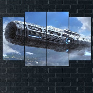 Futuristic Art Captures Cosmic Journey, Outer Space Craft on Multi-panel Design by Dominique van Velsen, Sci-Fi Print on Canvas