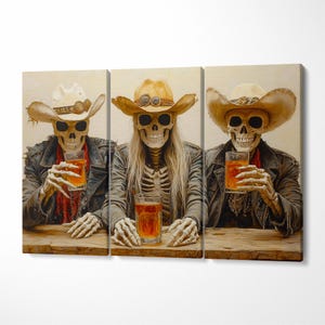 Cowboy skeletons drinking at a bar, Skull Print, Vintage Western, Undead Cowboys, Gothic Western Art, Old West, Saloon Canvas, Wild West