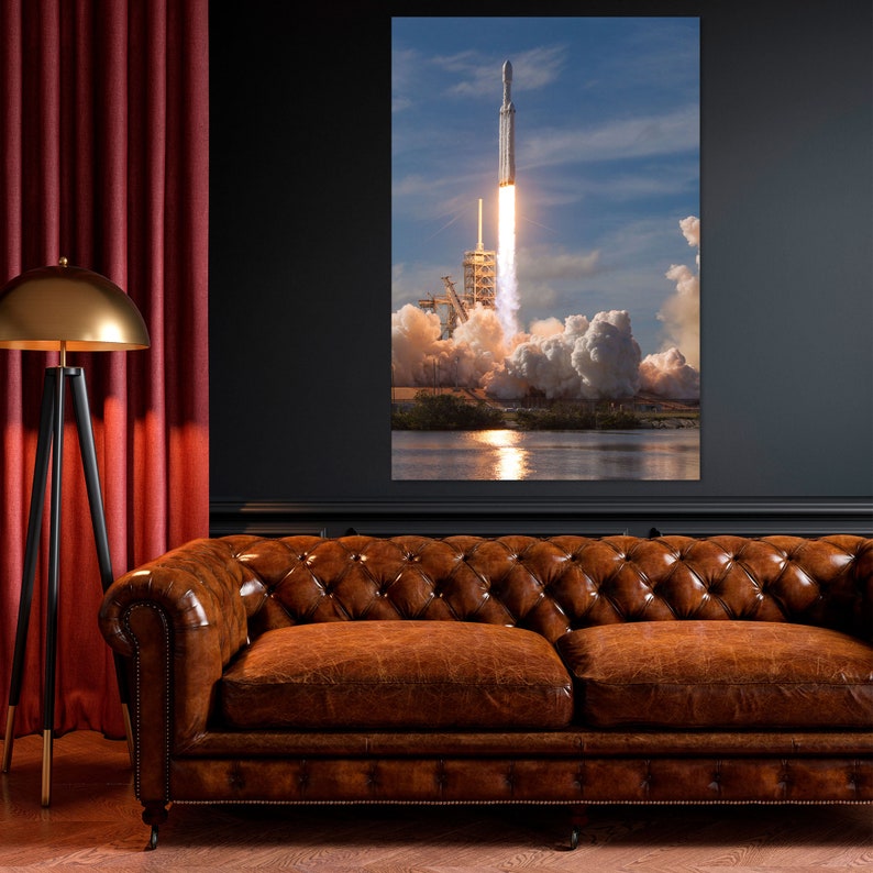 Spacex Print Extra Large Canvas Wall Art Falcon Heavy Space Etsy