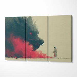 Fantasy Wall Art, Abstract Dragon Print, Red Dragon and Monk, Epic Fantasy, Monk and Dragon, Mythical Creature, Asian Style, Mystical print