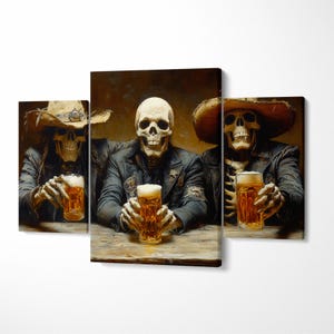Gothic Western Art, Cowboy skeletons drinking at a bar, Skull Print, Undead Cowboys, Vintage Western, Old West, Saloon Canvas, Wild West