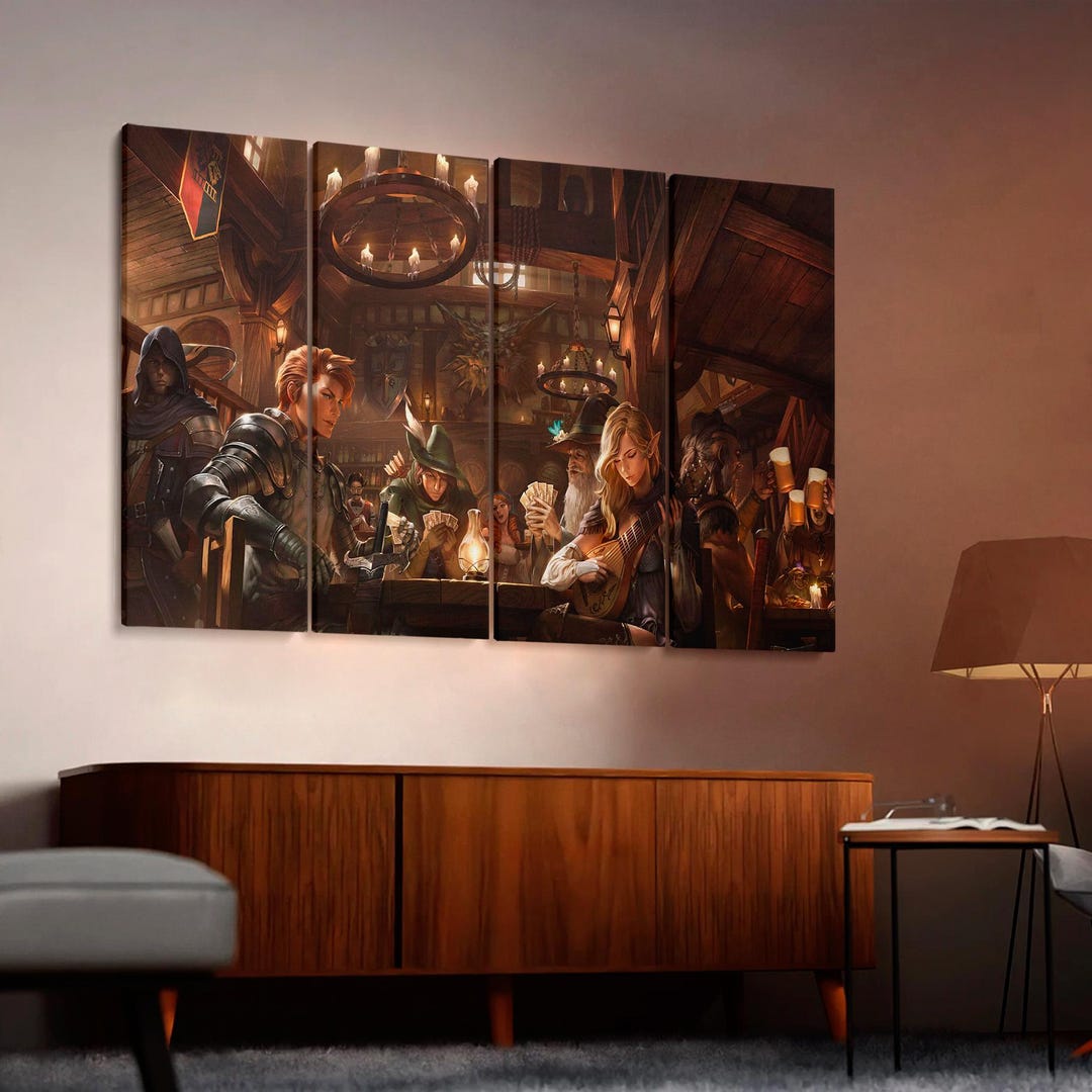 Rpg Inn Scene Fantasy Tavern Canvas Art, Adventurers Party Wall Decor, D&D Inn Scene ...