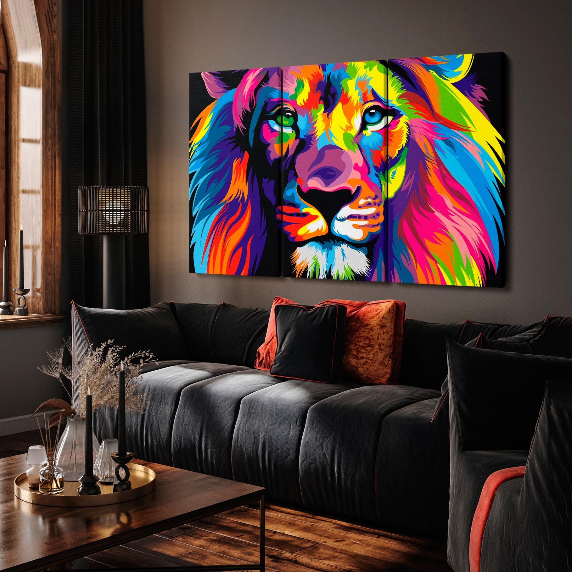 Colorful Pop Art Lion Canvas Print, Vibrant Lion Head Wall Art, Neon ...
