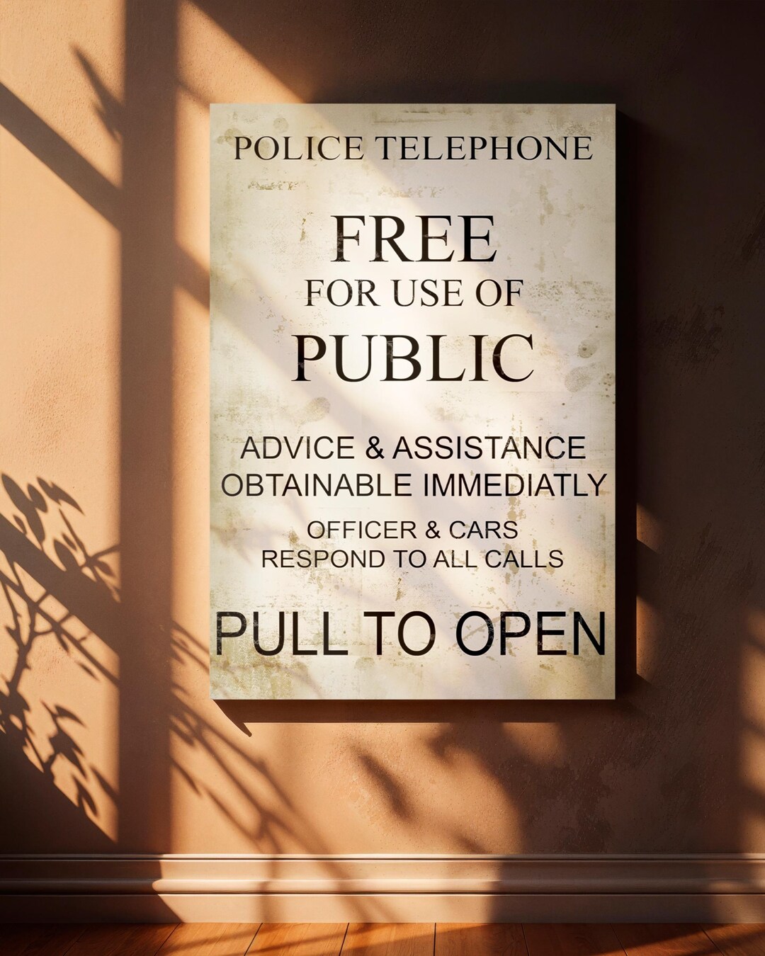 TARDIS Door Sign Canvas Print, Police Box Instruction Wall Art, Vintage ...