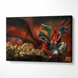 Fantasy dragon wall art tiamat canvas print epic dungeons and dragons decor for dungeon master or rpg fan hydra dragon wall decor